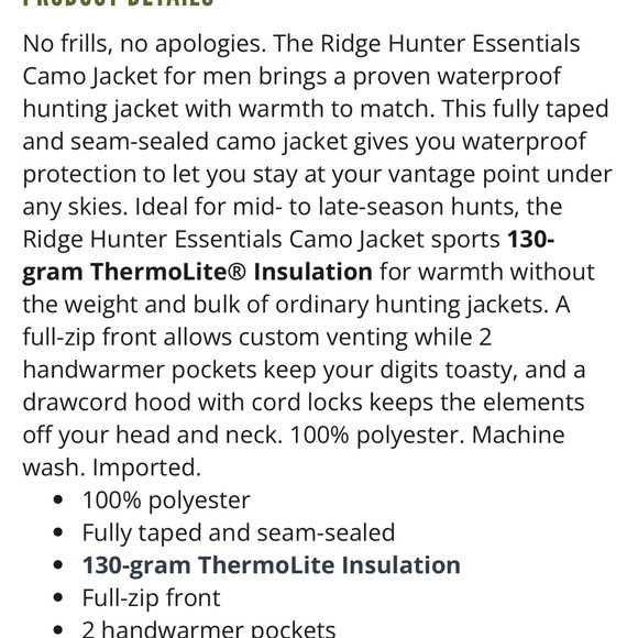Ridge Hunter Essentials Camo Jacket - Picture 6 of 6